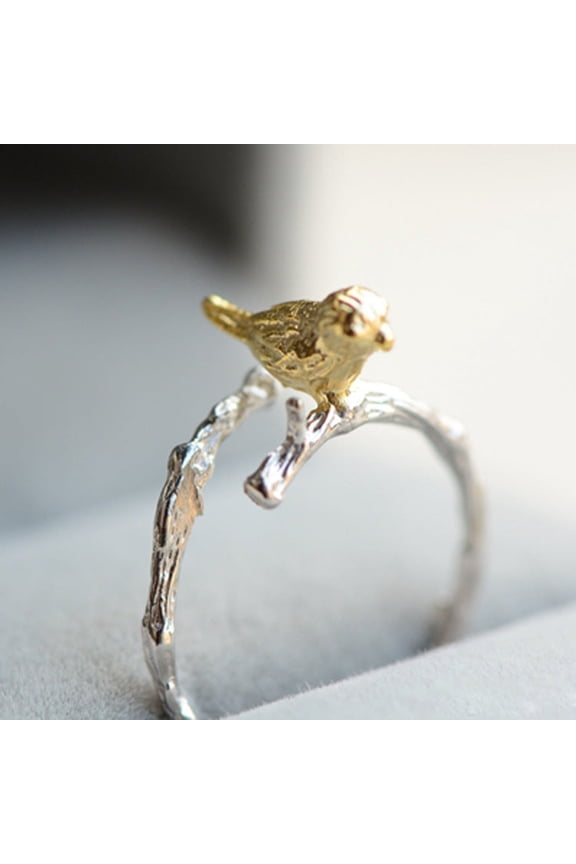 Sterling Silver Branch Bird Opening Ring | Korean Style Animal Zodiac Design | Women's Fashion Jewelry | Individually Packed
