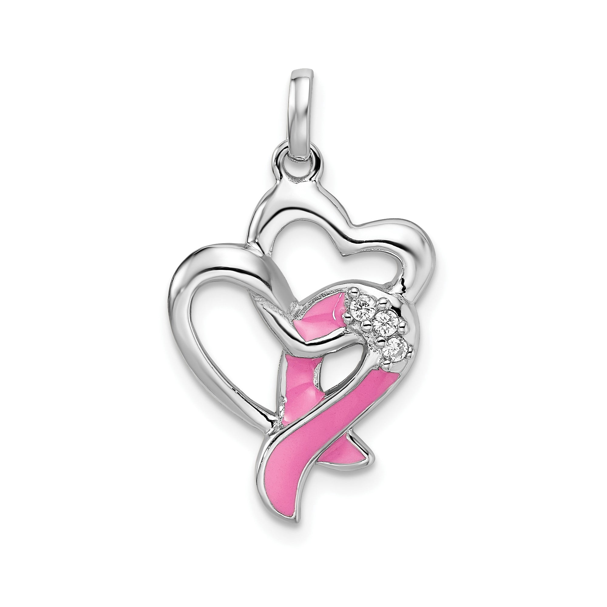 Sterling Silver Breast Cancer Awareness Heart Pendant Necklace For sterling-silver-breast-cancer-awareness-heart-pendant-necklace-for