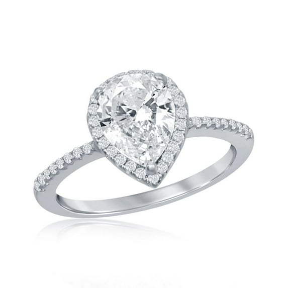 Sterling Silver Bridal Engagement Ring 11mm Pear-Shaped Simulated Diamond CZ | Bride, Bridesmaid, Women's and Girls Ring | Dainty Half Pave Band-size 7