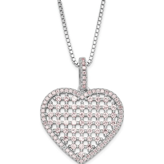 Sterling Silver Brilliant Embers Pink Cz Heart With 2In Ext Necklace qmp1393-18