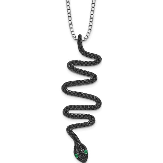 Sterling Silver Brilliant Embers Rhod-Pl Green Black Spinel Snake Necklace Made In China qmp1458-18