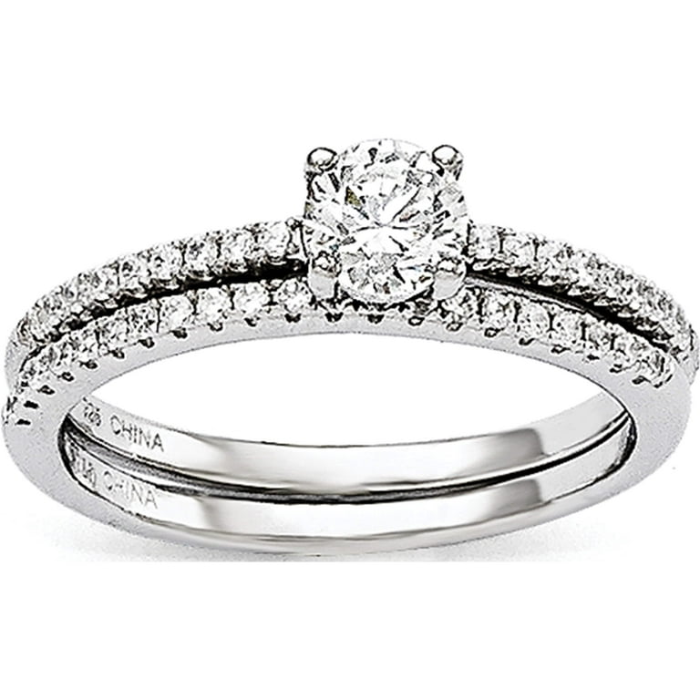 Sterling Silver CZ Brilliant Embers 2-Piece Wedding Set Sterling Silver CZ Brilliant Embers 2-Piece Wedding Set