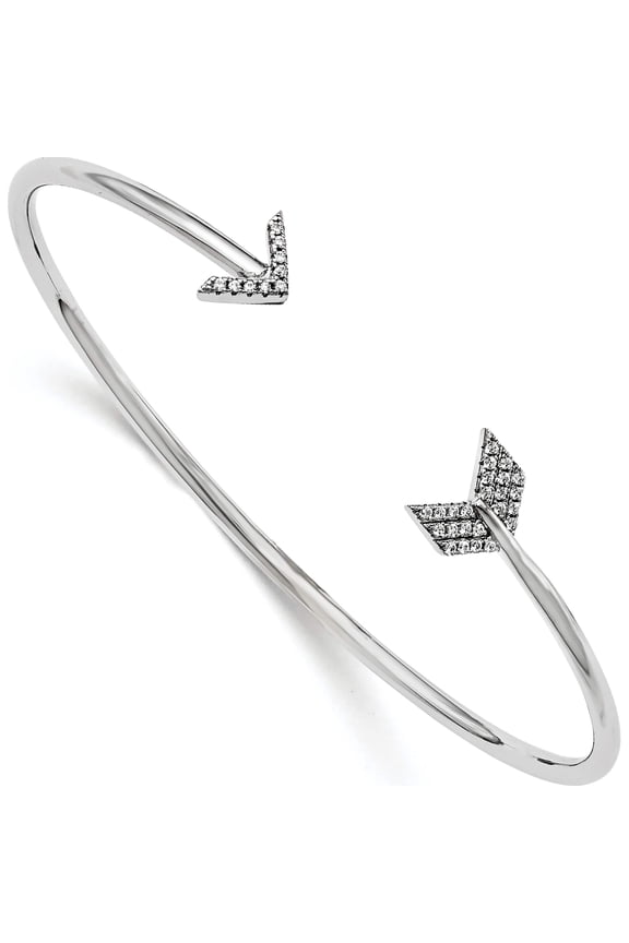 Brilliant Embers Sterling Silver Rhodium-plated 33 Stone Micro Pav CZ Arrow Bangle
