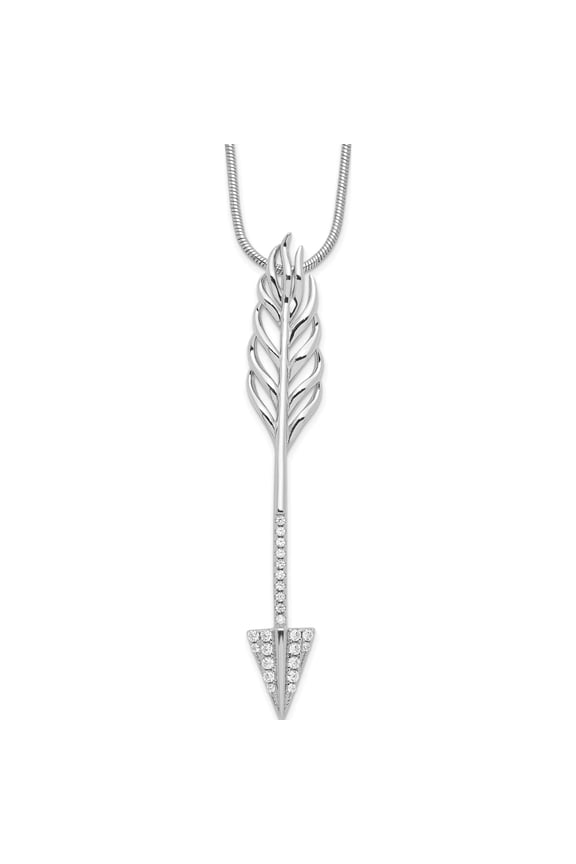 Sterling Silver Brilliant Embers Rhodium-Plated Cz Arrow Necklace Made In China qmp1461-18