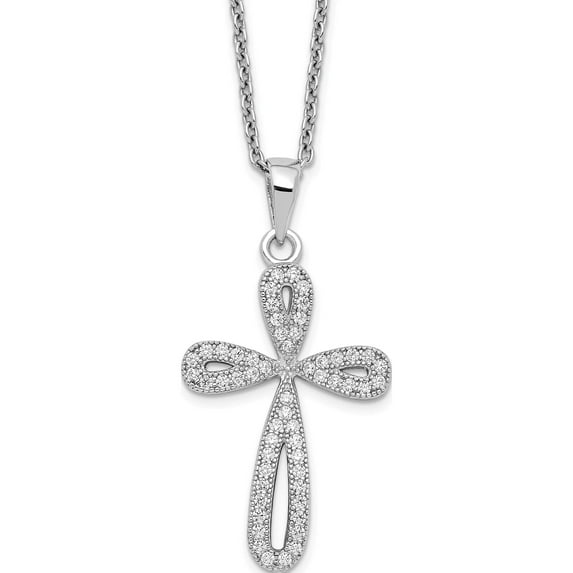 Sterling Silver Brilliant Embers Rhodium-Plated Cz Cross Necklace Made In China qmp1368-18