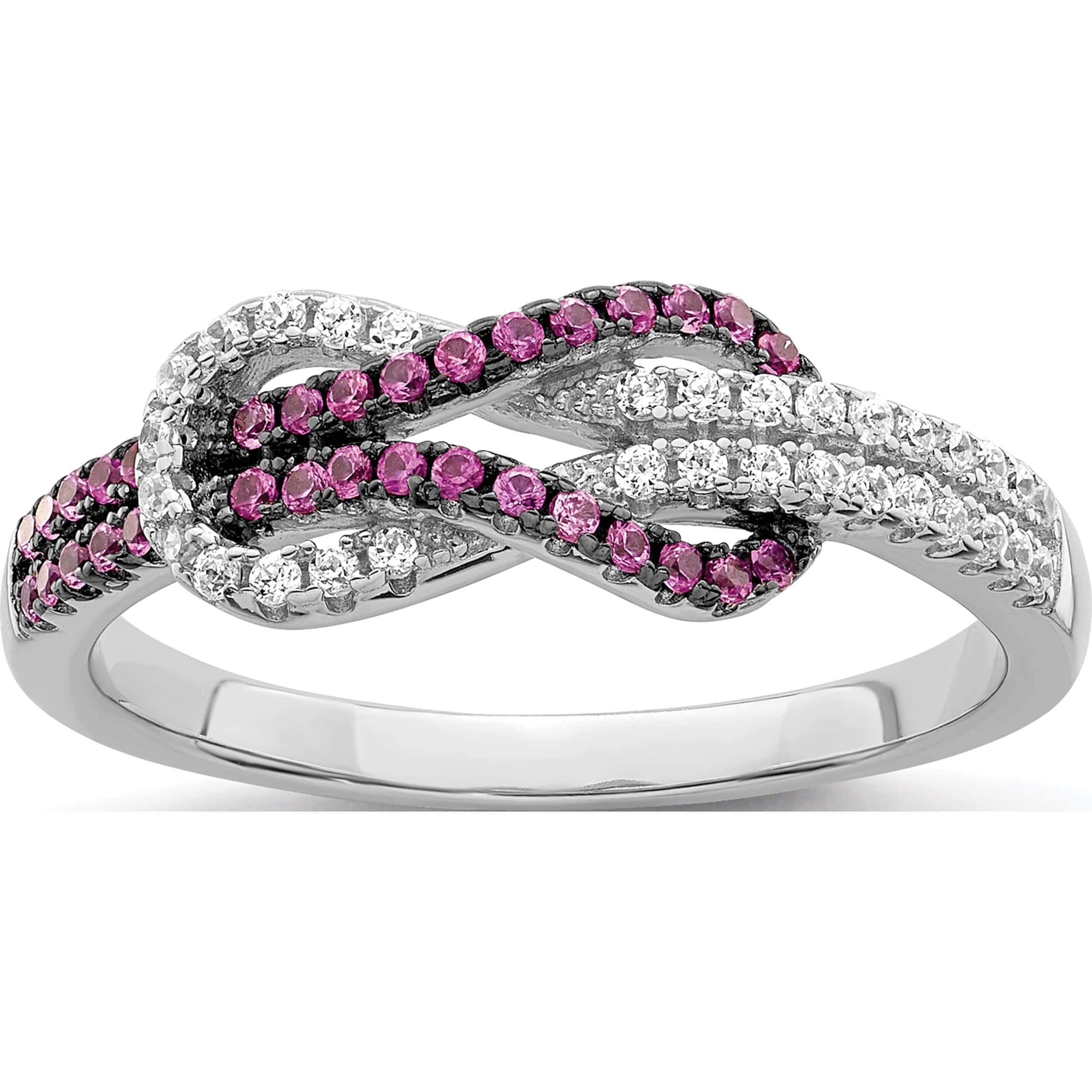 Sterling Silver Pink & White CZ Brilliant Embers Love Knot Ring Sterling Silver Pink & White CZ Brilliant Embers Love Knot Ring