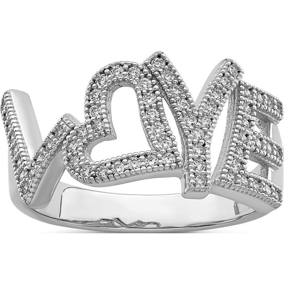 Sterling Silver Brilliant Embers Rhodium-Plated Cz Polished Love Ring (Size 8) Made In Indonesia qmp1135-8