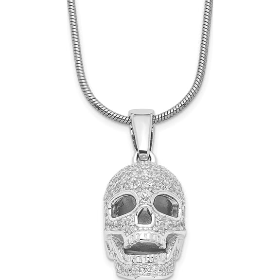 Jewelry by Sweet Pea Brilliant Embers Sterling Silver Rhodium-plated 88 Stone 18 inch Micro Pav‚ CZ Polished Skull Necklace with 2 Inch Extender