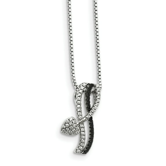 Sterling Silver Brilliant Embers Rhodium-plated Black Spinel CZ Heart Necklace