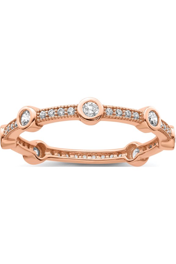 Sterling Silver Brilliant Embers Rose Gold-Plated Cz Ring (Size 6) Made In China qmp1236-6
