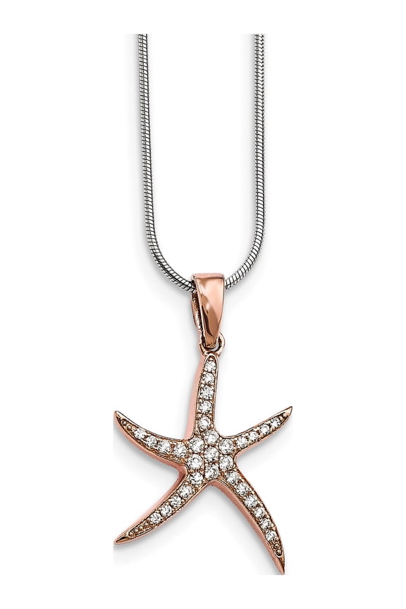 Sterling Silver Brilliant Embers Rose-Tone Cz Starfish Necklace Made In China qmp1421-18