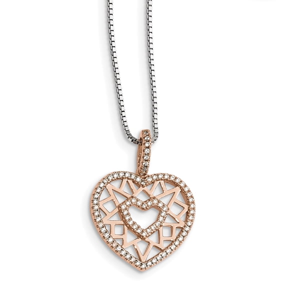 Sterling Silver Brilliant Embers Rose-tone CZ Heart Necklace