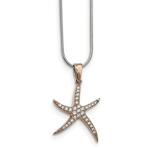 Sterling Silver Brilliant Embers Rose-tone CZ Starfish Necklace