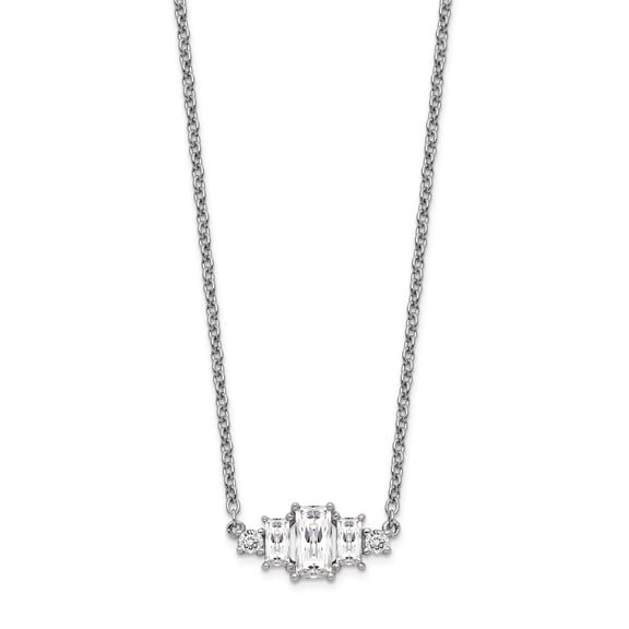 Sterling Silver Brilliant-cut & Emerald-cut Cubic Zirconia Bar Necklace