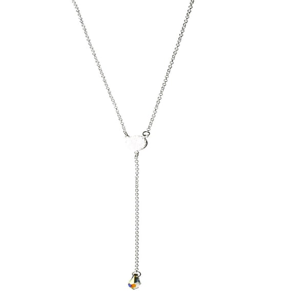 Sterling Silver Briolette Crystal Teardrop Y-Shaped Necklace 16.5"