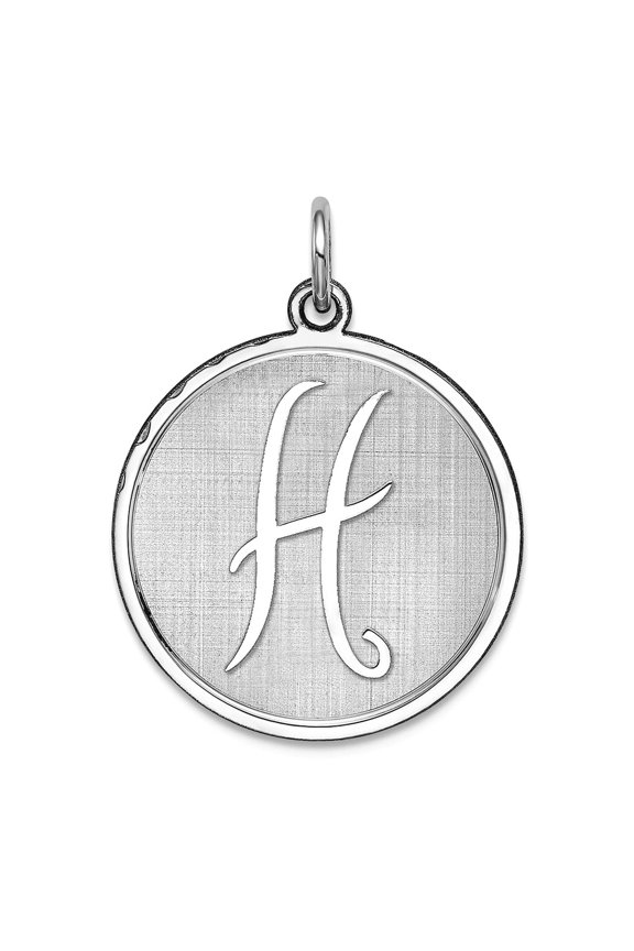 925 Sterling Silver Solid Polished back Brocaded Letter Name Personalized Monogram Initial H Charm 27x20mm Wide Pendant