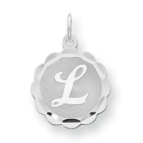 The Black Bow Sterling Silver, Sarah Collection 15mm Brocaded Disc Initial L Pendant