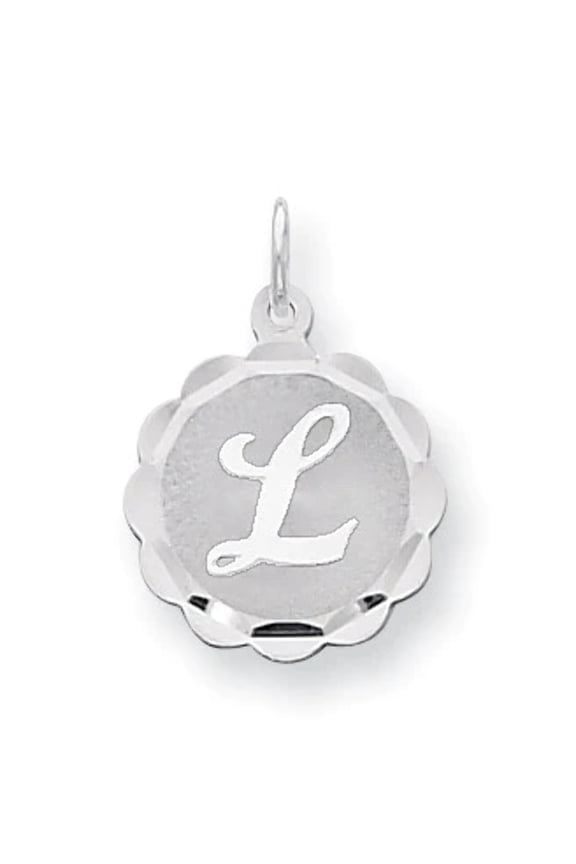 The Black Bow Sterling Silver, Sarah Collection 15mm Brocaded Disc Initial L Pendant