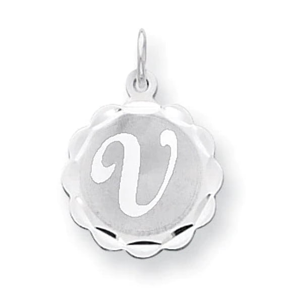 Sterling Silver Brocaded Initial V Charm