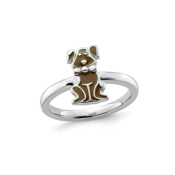 Gem & Harmony Sterling Silver Brown Enamel Dog Ring for Women