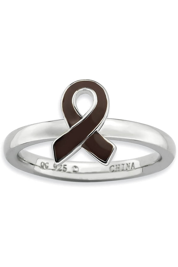 Sterling Silver Brown Enameled Awareness Ribbon Ring