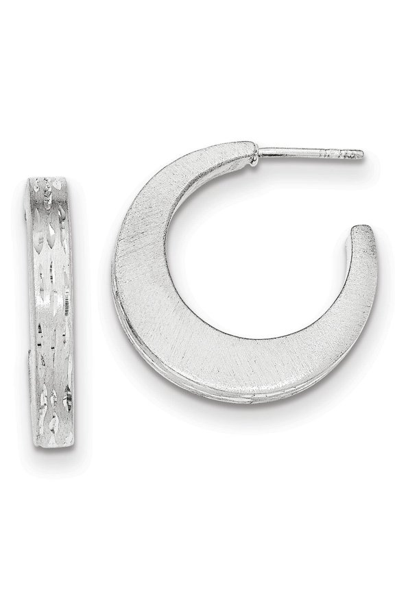 Sterling Silver Brushed/Diamond-cut Post Hoop Earrings Sterling Silver Earrings