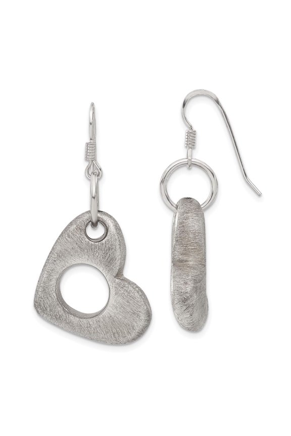 Sterling Silver Brushed Heart Dangle Earrings