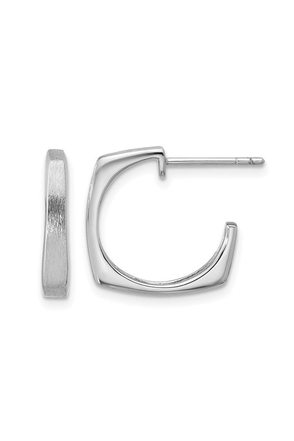 Sterling Silver Brushed Square J-Post Hoop Earrings