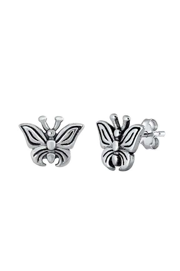 Sterling Silver Bug Butterfly Oxidized Wing Animal Garden Insect Earrings Jewelry Female Unisex