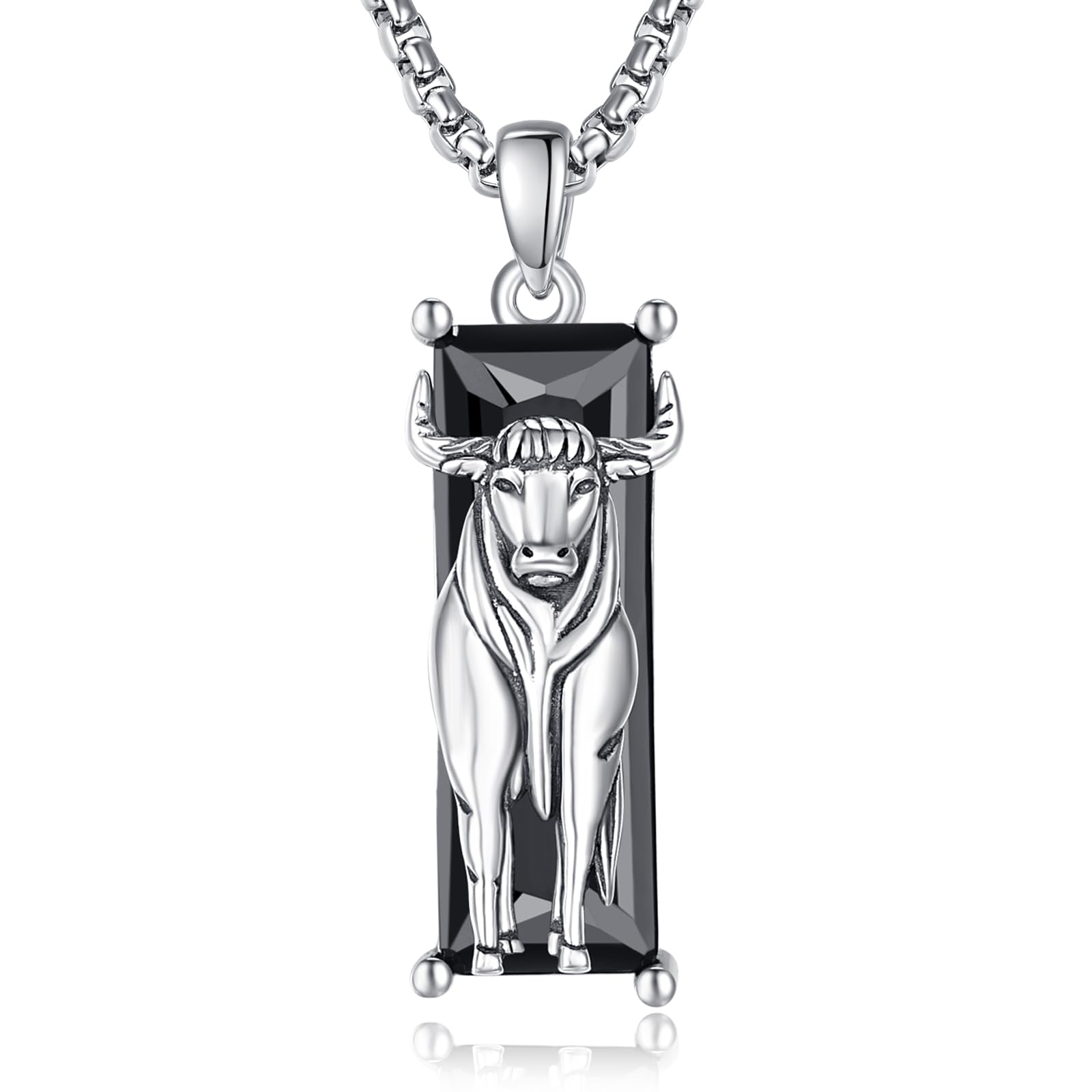 TANGPOET Sterling Silver Bull Necklace for Men Western Bull Head Pendant Animal Jewelry Gift