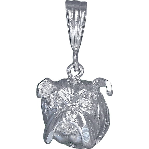 Sterling Silver Bulldog Charm Pendant Necklace with Diamond Cut Finish and 24 Inch Figaro Chain