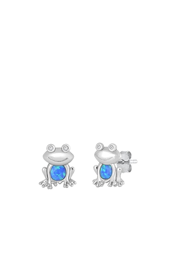 Sterling Silver Bullfrog Blue Simulated Opal Frog Earrings 925 New Jewelry Female Unisex