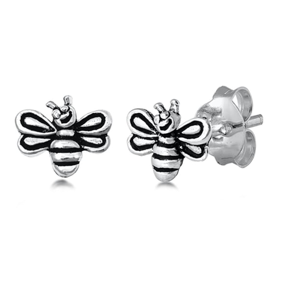 Sterling Silver Bumble Bee Animal Insect Garden Smile Face Stud Earrings Jewelry Female Unisex