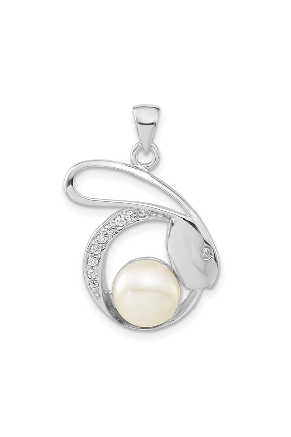 Sterling Silver Bunny Pendant Necklace for Women with White Pearl and Cubic Zirconia, Lucky Rabbit Animal Symbol Jewelry for Spring and Easter