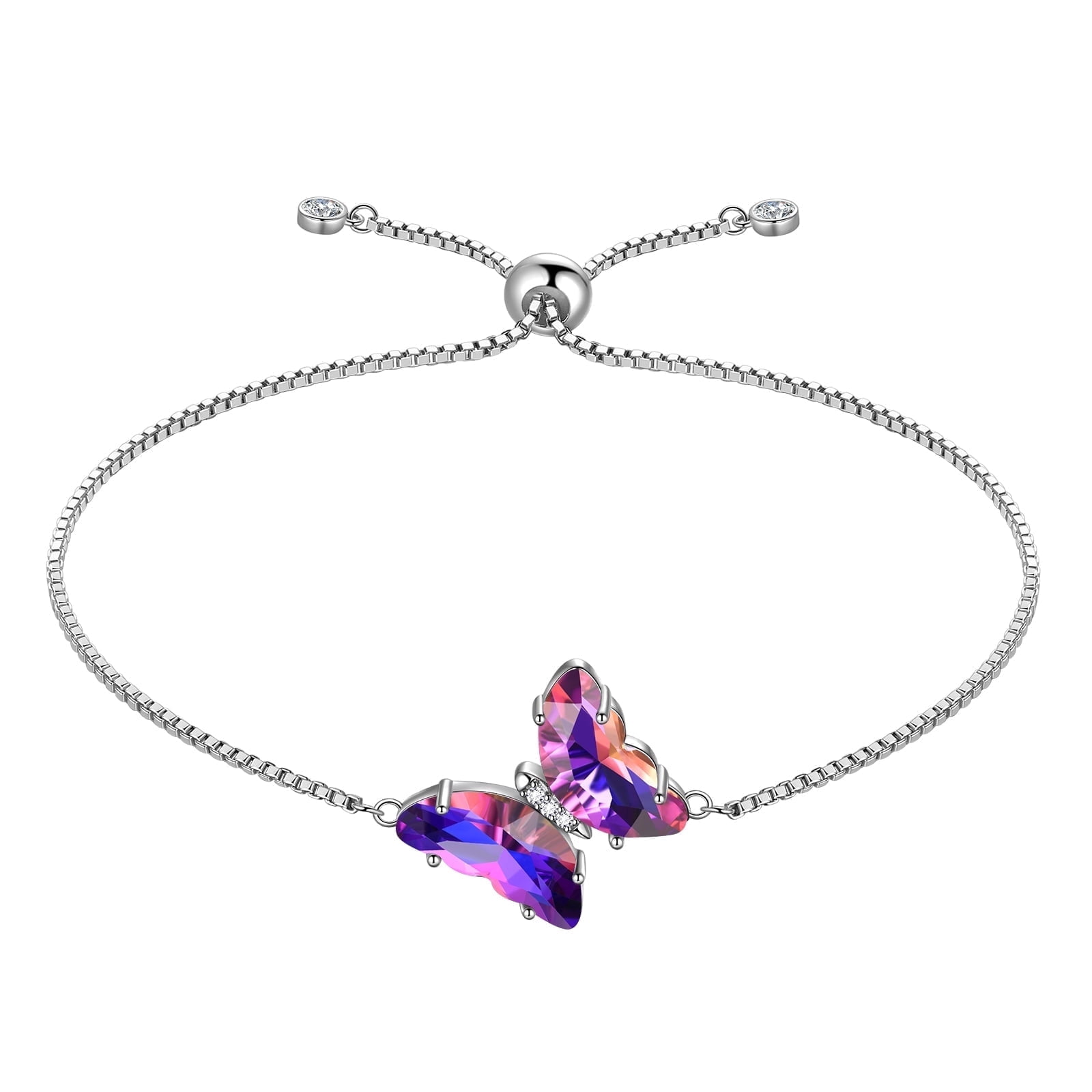Sterling Silver Butterfly Bracelet Amethyst February Birthstone Bracelet Purple Crystal Jewelry Women Birthday Mother's Day Gifts Juwaliy