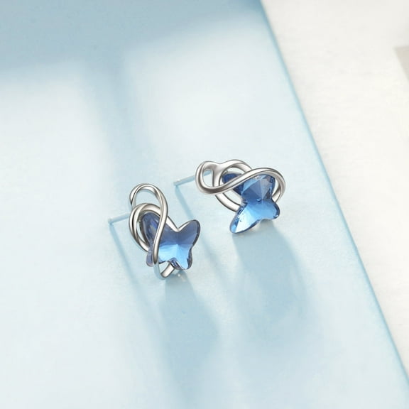 Sterling Silver Butterfly Earring made with blue crystal from Swarovski