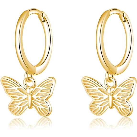 Sterling Silver Butterfly Earrings Hoop for Women Teens Small Butterfly Hoop Earrings Huggie Drop