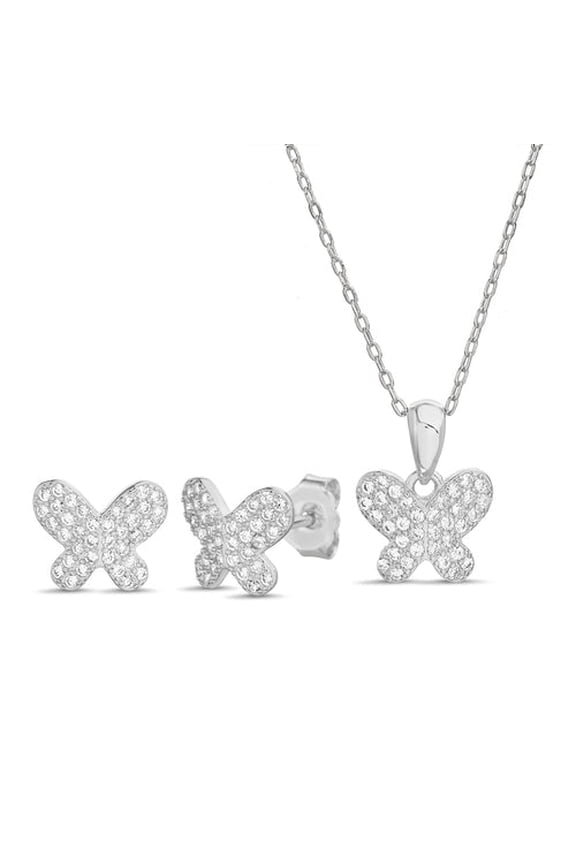 Sterling Silver Butterfly Pave Set