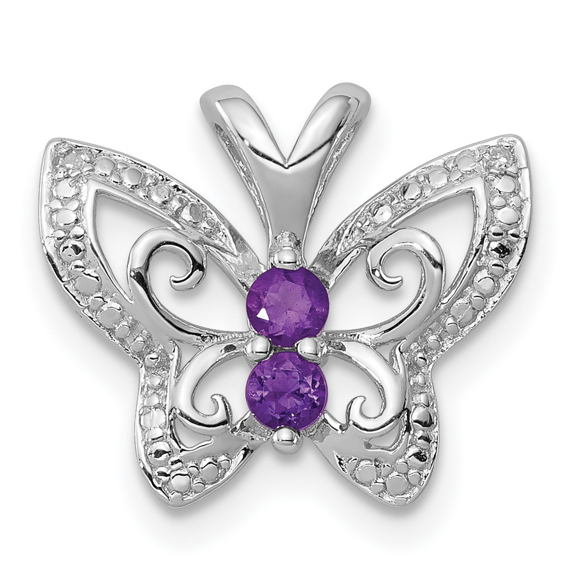 925 Sterling Silver Butterfly Pendant Charm with Amethyst and Diamond, Filigree Design