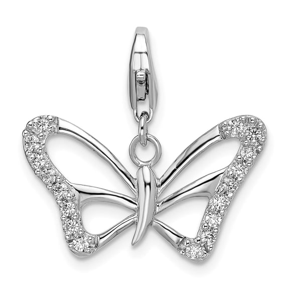 Sterling Silver Butterfly Pendant for Women with Cubic Zirconia, Openwork Nature Symbol Jewelry for Necklaces or Charm Bracelets, Lightweight Transformation Style