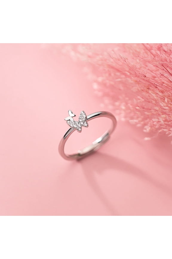 Sterling Silver Butterfly Ring, Adjustable Korean Style Insect Ring, Seiko Processed S925 Silver Ring for Women, Delicate Jewelry Gift