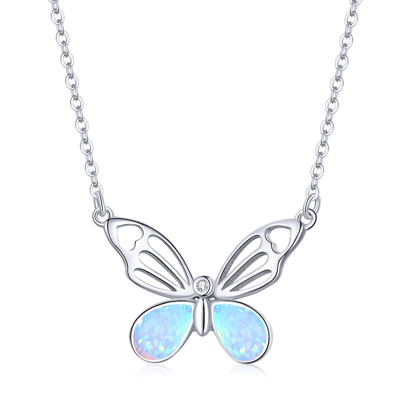 Butterfly Necklace; 925 good White Opal Butterfly Necklace; Sterling White Opal Butterfly; 925 Silver White Fire Opal Butterfly; Infinity Close