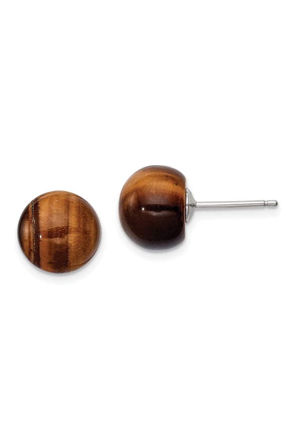 Sterling Silver Button Tiger Eye Post Earrings