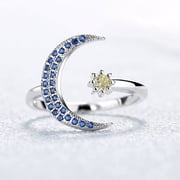 14K White Gold Plated Bypass Adjustable Sapphire Moon and Citrine Star