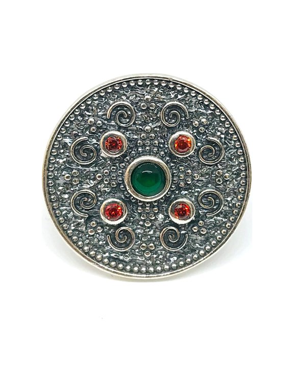 Sterling Silver Byzantine Style Round Disc Ring
