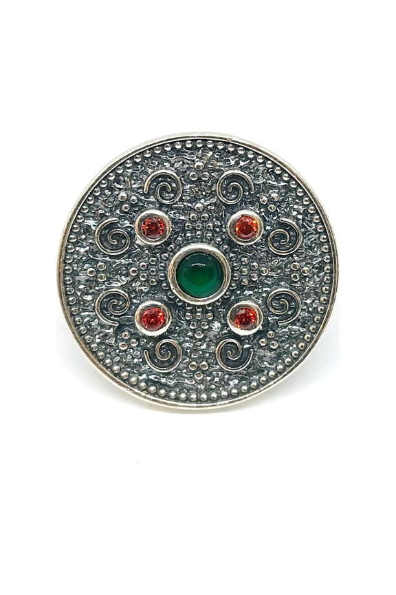 Sterling Silver Byzantine Style Round Disc Ring