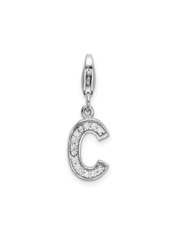 Sterling Silver C Pendant Charm for Women with Clear Crystal Accents, Initial Alphabet Jewelry for Necklace or Bracelet, Dainty Monogram Symbol, CZ Letter Accessory