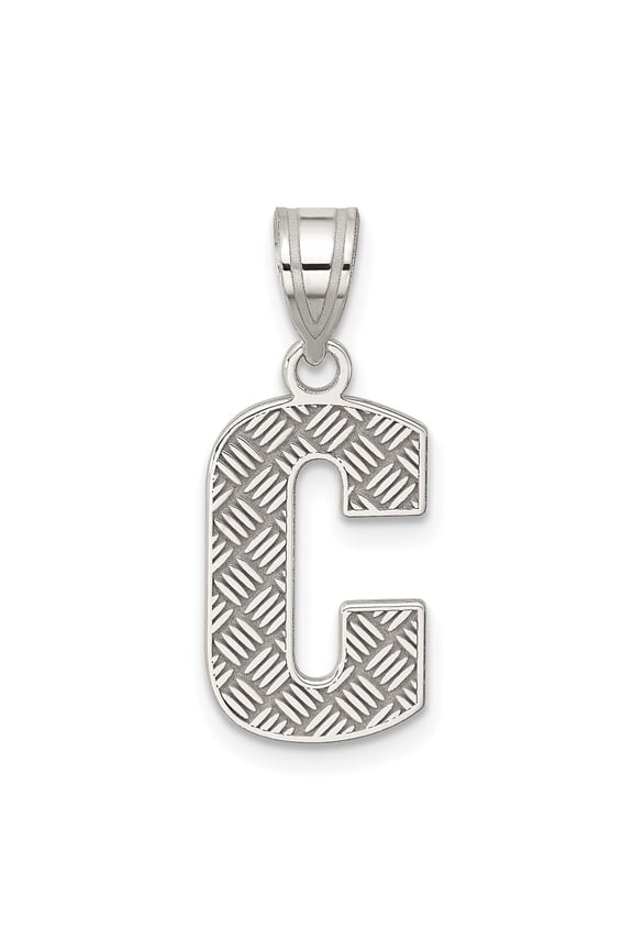 Sterling Silver C Pendant Necklace with Diamond Cut Texture, Unisex Alphabet Charm for Men and Women, Textured Initial Jewelry, Modern Monogram Accessory for Personal Style