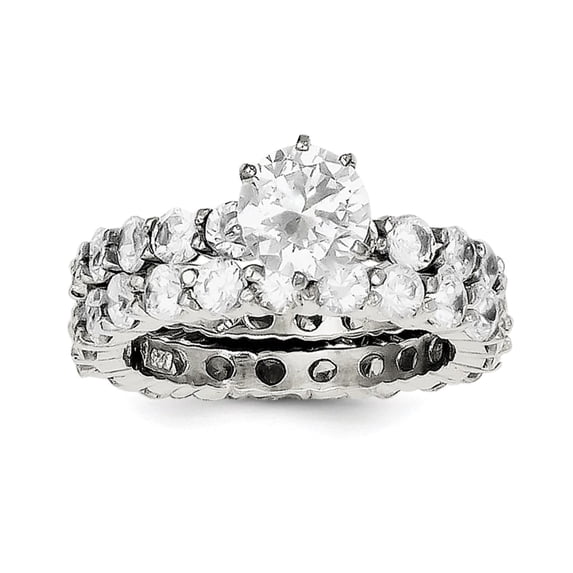 925 Sterling Silver Polished Cubic Zirconia 2 Piece Wedding Set Ring Size 8 Wedding Ring Set for Women