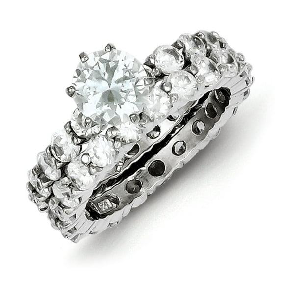 Sterling Silver Rhodium-plated CZ 2 Piece Wedding Set Ring QR1333